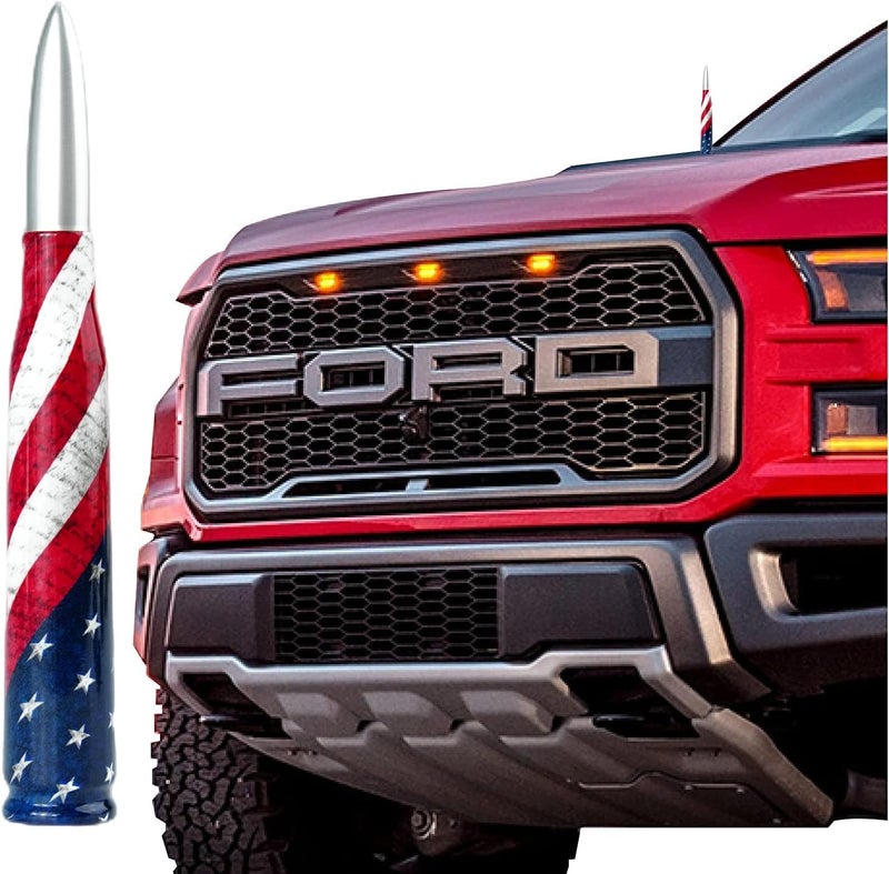 CZSWCH Car Truck 50 Cal Bullet Antenna American Flag Design Compatible with Ford F150 F250 F350, Dodge RAM 1500, Chevy Silverado,GMC sierra, Jeep Wrangler/Gladiator, Toyota Tundra/Tacoma.1990-Current. - Image 1